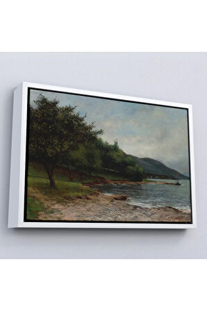 Ahşap Çerçeveli Gustave Courbet - Göl Kıyısı Geneva Tablosu-7092