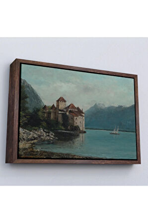 Ahşap Çerçeveli Gustave Courbet - Cenevre Gölü'Ndeki Chillon Kalesi Tablo-7094