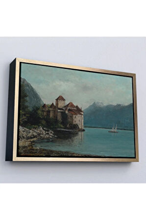 Ahşap Çerçeveli Gustave Courbet - Cenevre Gölü'Ndeki Chillon Kalesi Tablo-7094