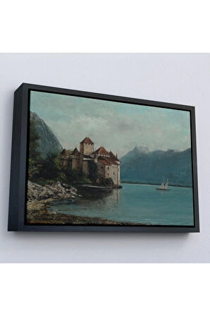 Ahşap Çerçeveli Gustave Courbet - Cenevre Gölü'Ndeki Chillon Kalesi Tablo-7094