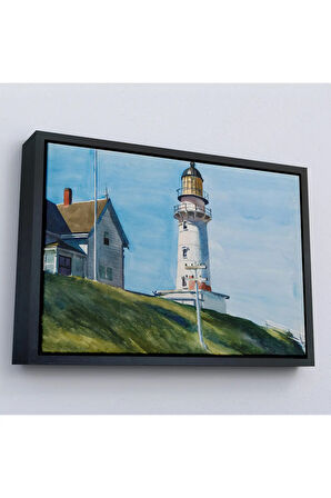 Ahşap Çerçeveli Edward Hopper - Deniz Feneri Tablo - Light At Two Lights-7097