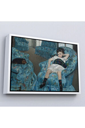 Ahşap Çerçeveli Mary Cassatt - Mavi Koltuktaki Küçük Kız - Little Girl İn A Blue Armchair-7098