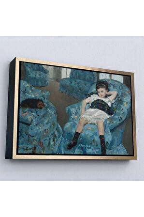 Ahşap Çerçeveli Mary Cassatt - Mavi Koltuktaki Küçük Kız - Little Girl İn A Blue Armchair-7098