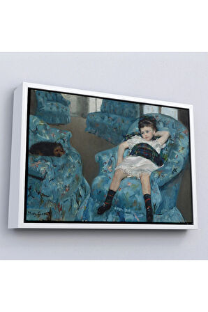 Ahşap Çerçeveli Mary Cassatt - Mavi Koltuktaki Küçük Kız - Little Girl İn A Blue Armchair-7098