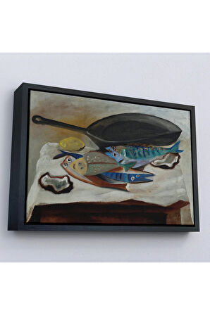Ahşap Çerçeveli Picasso-Balık Ve Kızartma Tavası Tablo-7102