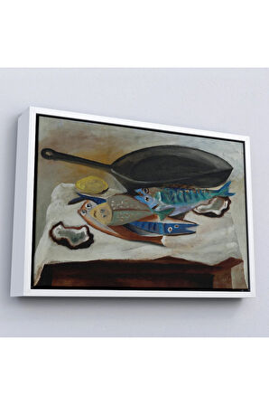 Ahşap Çerçeveli Picasso-Balık Ve Kızartma Tavası Tablo-7102