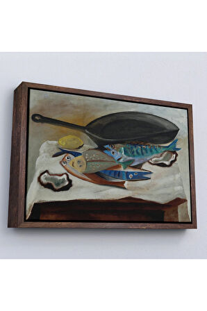 Ahşap Çerçeveli Picasso-Balık Ve Kızartma Tavası Tablo-7102