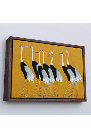 Ahşap Çerçeveli Ogata Korin - Güzel Japon Kırmızı Taçlı Turna Sürüsü Tablo-7106