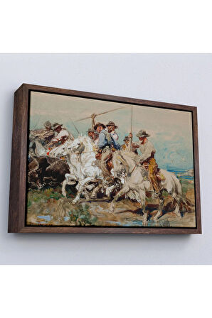 Ahşap Çerçeveli Henri Émilien Rousseau - Savaşa Hazırlanmak Tablo-7110