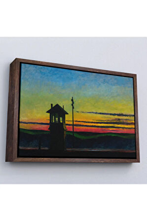 Ahşap Çerçeveli Edward Hopper - Demiryolunda Gün Batımı Tablo - Railroad Sunset-7113