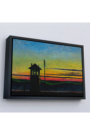 Ahşap Çerçeveli Edward Hopper - Demiryolunda Gün Batımı Tablo - Railroad Sunset-7113