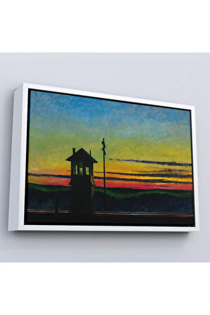 Ahşap Çerçeveli Edward Hopper - Demiryolunda Gün Batımı Tablo - Railroad Sunset-7113