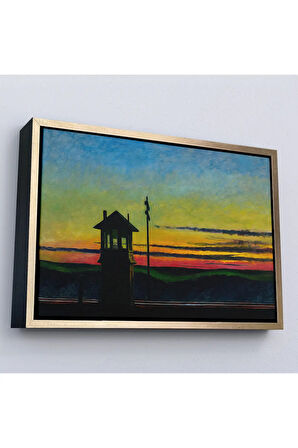 Ahşap Çerçeveli Edward Hopper - Demiryolunda Gün Batımı Tablo - Railroad Sunset-7113