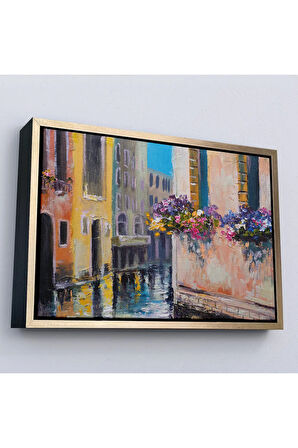 Ahşap Çerçeveli İtalya Venedik Kanal Yağlıboya Tablo-7114