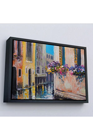 Ahşap Çerçeveli İtalya Venedik Kanal Yağlıboya Tablo-7114