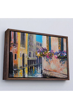 Ahşap Çerçeveli İtalya Venedik Kanal Yağlıboya Tablo-7114