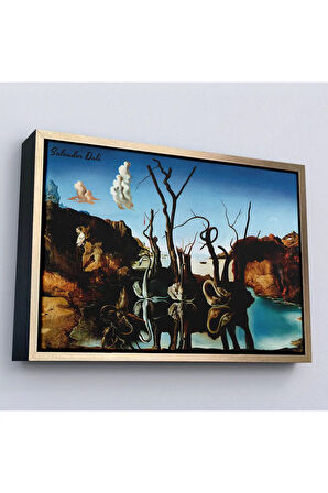 Ahşap Çerçeveli Salvador Dali - Filleri Yansıtan Kuğular Tablo - Swans Reflecting Elephants-7118