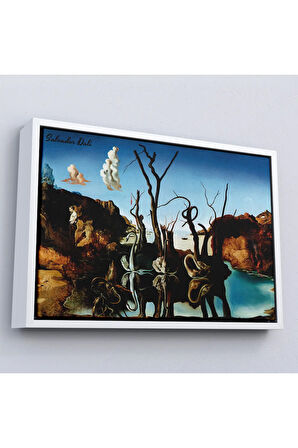 Ahşap Çerçeveli Salvador Dali - Filleri Yansıtan Kuğular Tablo - Swans Reflecting Elephants-7118