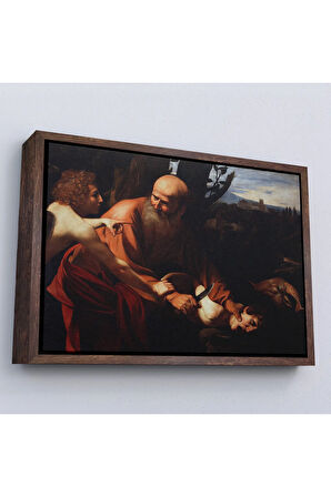 Ahşap Çerçeveli Caravaggio - İsanın Kurban Edilmesi Tablo - Sacrifice Of Isaac-7121