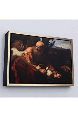 Ahşap Çerçeveli Caravaggio - İsanın Kurban Edilmesi Tablo - Sacrifice Of Isaac-7121