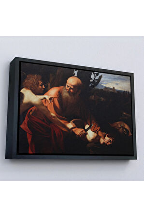 Ahşap Çerçeveli Caravaggio - İsanın Kurban Edilmesi Tablo - Sacrifice Of Isaac-7121