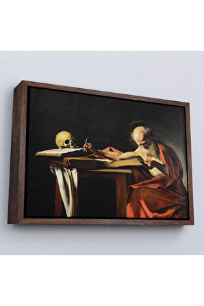 Ahşap Çerçeveli Caravaggio - Saint Jerome Yazma Tablo-7124