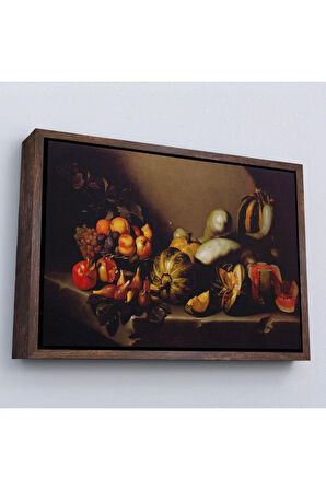 Ahşap Çerçeveli Caravaggio - Meyveli Natürmort Tablo - Still Life With Fruit-7134