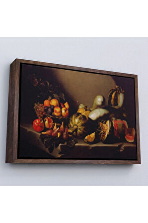 Ahşap Çerçeveli Caravaggio - Meyveli Natürmort Tablo - Still Life With Fruit-7134