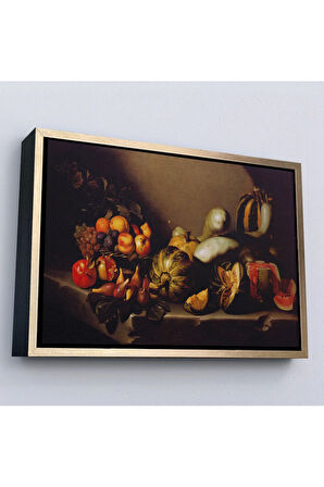 Ahşap Çerçeveli Caravaggio - Meyveli Natürmort Tablo - Still Life With Fruit-7134