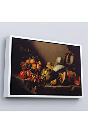 Ahşap Çerçeveli Caravaggio - Meyveli Natürmort Tablo - Still Life With Fruit-7134