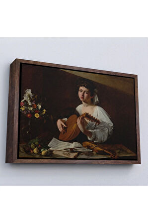 Ahşap Çerçeveli Caravaggio - Latva Çalan Kadın Tablo-7143