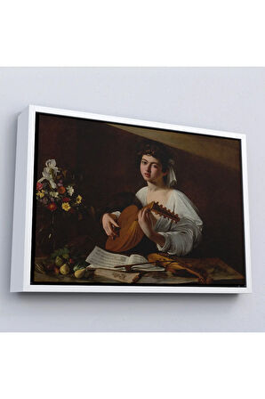 Ahşap Çerçeveli Caravaggio - Latva Çalan Kadın Tablo-7143
