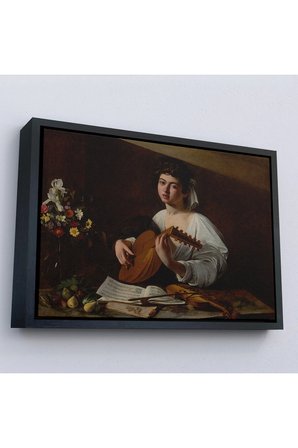 Ahşap Çerçeveli Caravaggio - Latva Çalan Kadın Tablo-7143