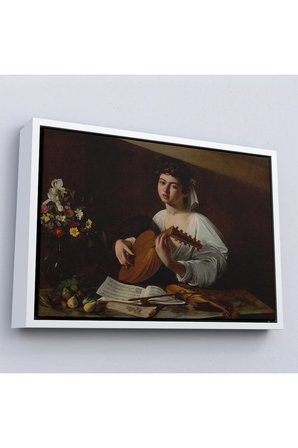 Ahşap Çerçeveli Caravaggio - Latva Çalan Kadın Tablo-7143