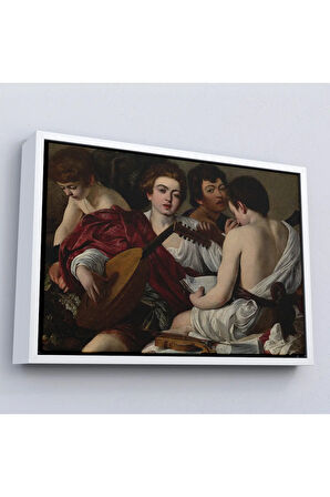 Ahşap Çerçeveli Caravaggio - Müzisyenler Tablo - The Musicians-7144