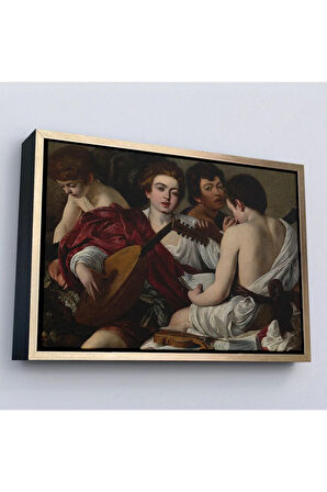 Ahşap Çerçeveli Caravaggio - Müzisyenler Tablo - The Musicians-7144