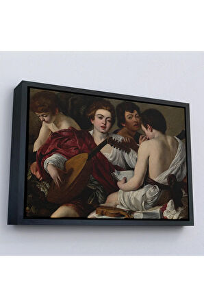 Ahşap Çerçeveli Caravaggio - Müzisyenler Tablo - The Musicians-7144