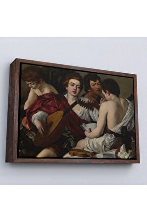 Ahşap Çerçeveli Caravaggio - Müzisyenler Tablo - The Musicians-7144