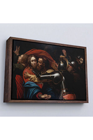 Ahşap Çerçeveli Caravaggio -İsanın İnişi Tablo - The Taking Of Christ-7146