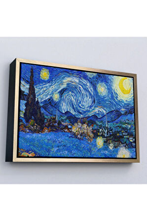 Ahşap Çerçeveli Vincent Van Gogh - Yıldızlı Geceler Tablo-7151