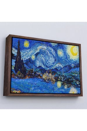Ahşap Çerçeveli Vincent Van Gogh - Yıldızlı Geceler Tablo-7151