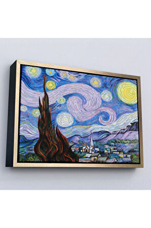 Ahşap Çerçeveli Vincent Van Gogh - Yıldızlı Geceler Premium Görüntü Tablosu-7163