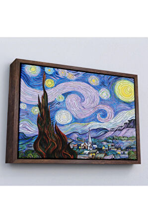 Ahşap Çerçeveli Vincent Van Gogh - Yıldızlı Geceler Premium Görüntü Tablosu-7163