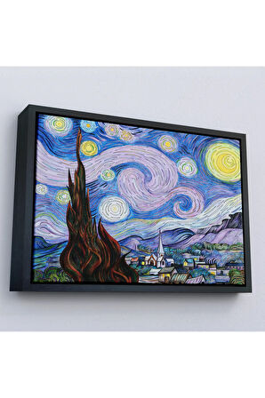 Ahşap Çerçeveli Vincent Van Gogh - Yıldızlı Geceler Premium Görüntü Tablosu-7163