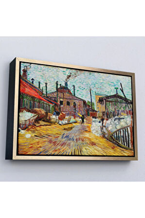 Ahşap Çerçeveli Vincent Van Gogh - Asnieres Deki Fabrika Tablo - The Factory At Asnieres-7166