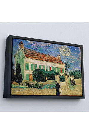 Ahşap Çerçeveli Vincent Van Gogh - Geceleyin Beyaz Ev Tablo - White House At Night-7173