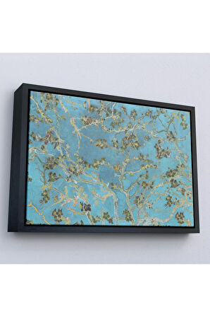 Ahşap Çerçeveli Vincent Van Gogh - Çiçek Açan Badem Ağacı Mavi Tablosu-7177