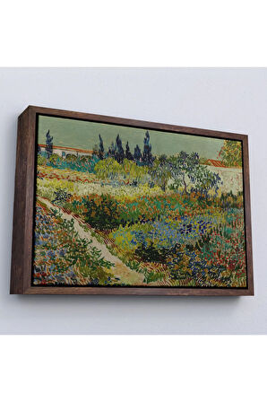 Ahşap Çerçeveli Vincent Van Gogh - Çiçek Bahçesi Tablo - Flowering Garden With Path-7182