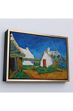 Ahşap Çerçeveli Vincent Van Gogh - Saintes Maries'De Üç Beyaz Kulübe Tablosu-7189