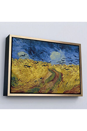 Ahşap Çerçeveli Vincent Willem Van Gogh - Kargalarla Buğday Tarlası Tablo-7190